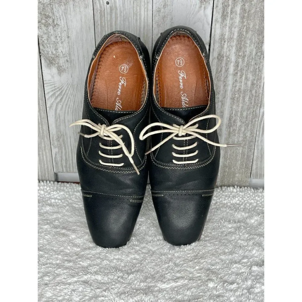 Ferro Aldo Black Oxford Derby Shoes Size 7.5